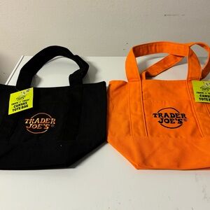 Trader Joe's Black and Orange Canvas Tote Bag Set